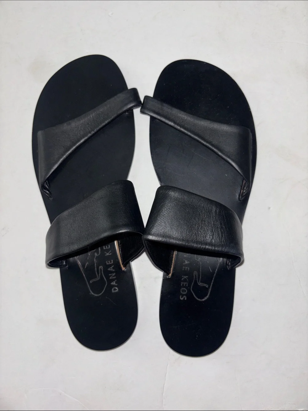 DANAR KEOS BLACK LEATHER SANDALS SLIDES ARE SIZE UK 38 US 8 EXCELLENT CONDITION